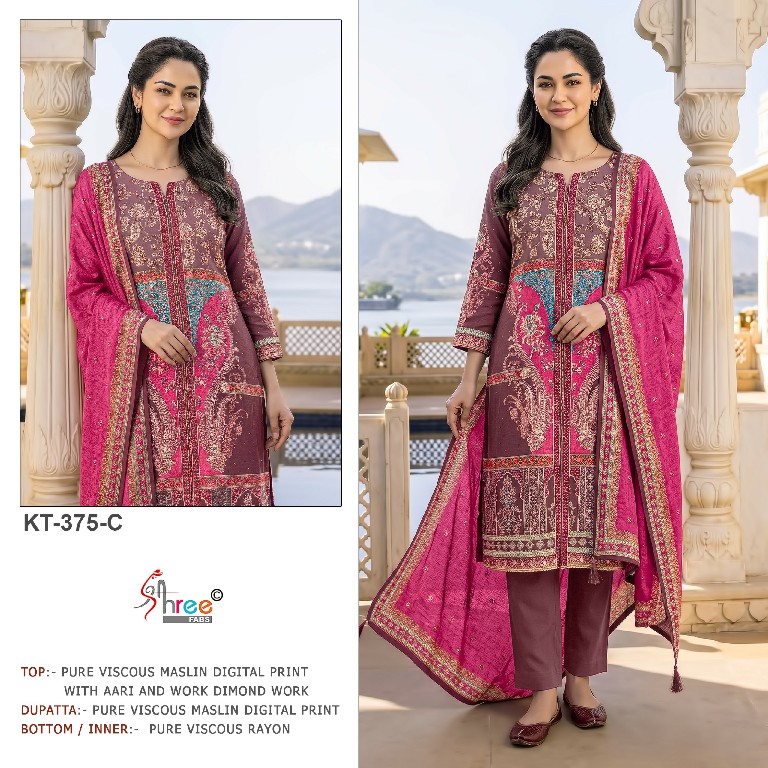 SHREE FABS D.NO KT-375 WHOLESALE VISCOSE MUSLIN AMAZING UNSTITCH SALWAR SUITS EXPORTER