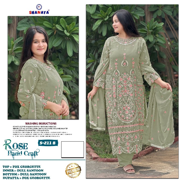 SHANAYA ROSE HAND CRAFT S-211 WHOLESALE FOX GEORGETTE WITH WORK UNSTITCH SALWAR SUITS SUPPLIER