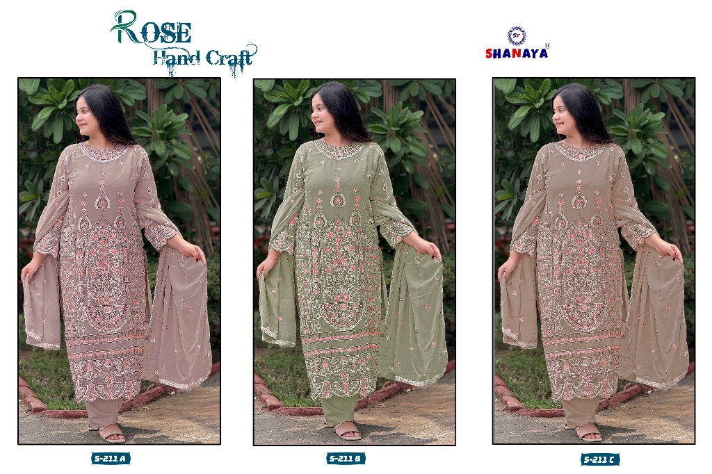 SHANAYA ROSE HAND CRAFT S-211 WHOLESALE FOX GEORGETTE WITH WORK UNSTITCH SALWAR SUITS SUPPLIER