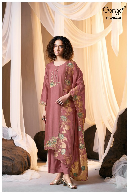 GANGA AZYRA S5204 WHOLESALE PURE BEMBERG RUSSIAN SILK CLASSIC UNSTITCH SALWAR SUITS SUPPLIER