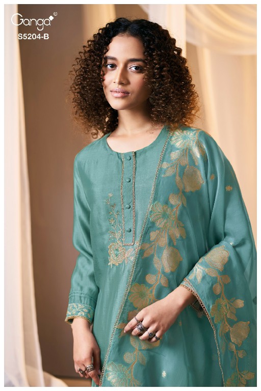 GANGA AZYRA S5204 WHOLESALE PURE BEMBERG RUSSIAN SILK CLASSIC UNSTITCH SALWAR SUITS SUPPLIER