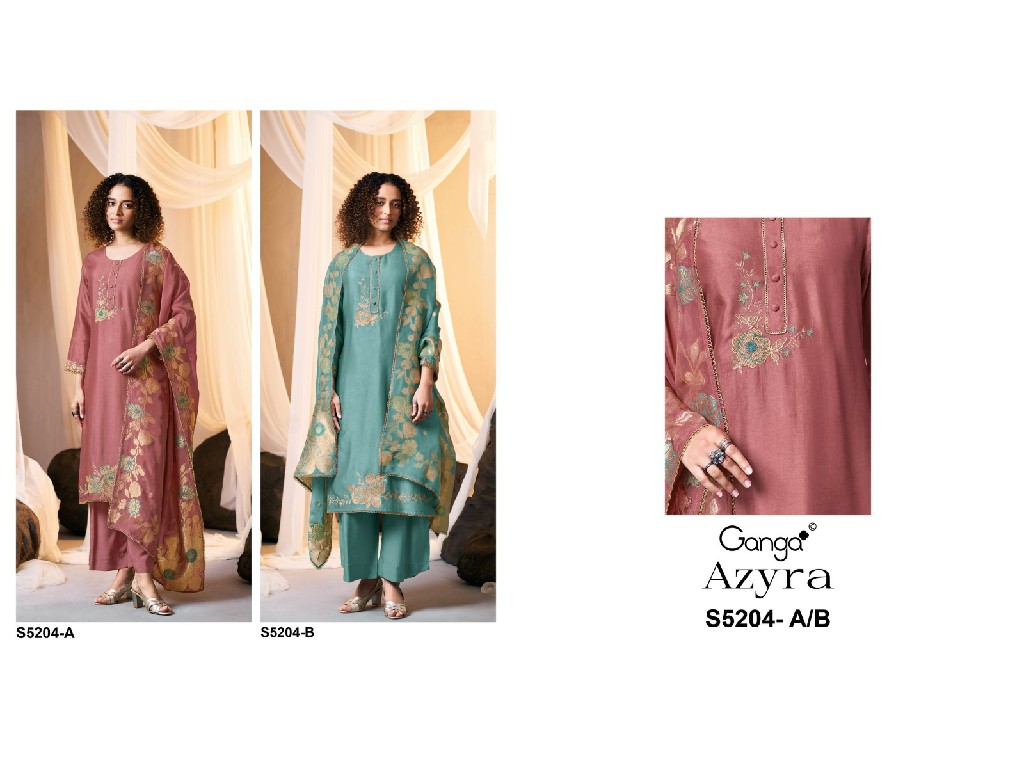 GANGA AZYRA S5204 WHOLESALE PURE BEMBERG RUSSIAN SILK CLASSIC UNSTITCH SALWAR SUITS SUPPLIER
