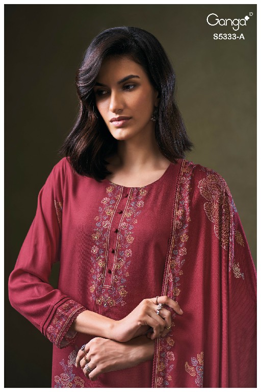 GANGA CRUZTHA S5333 WHOLESALE PURE WOOL PASHMINA WINTER WEAR UNSTITCH SALWAR SUITS EXPORTER