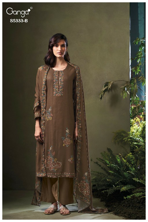 GANGA CRUZTHA S5333 WHOLESALE PURE WOOL PASHMINA WINTER WEAR UNSTITCH SALWAR SUITS EXPORTER