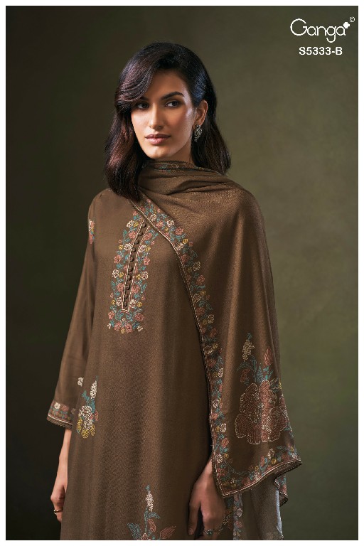 GANGA CRUZTHA S5333 WHOLESALE PURE WOOL PASHMINA WINTER WEAR UNSTITCH SALWAR SUITS EXPORTER