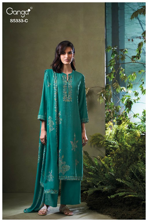 GANGA CRUZTHA S5333 WHOLESALE PURE WOOL PASHMINA WINTER WEAR UNSTITCH SALWAR SUITS EXPORTER