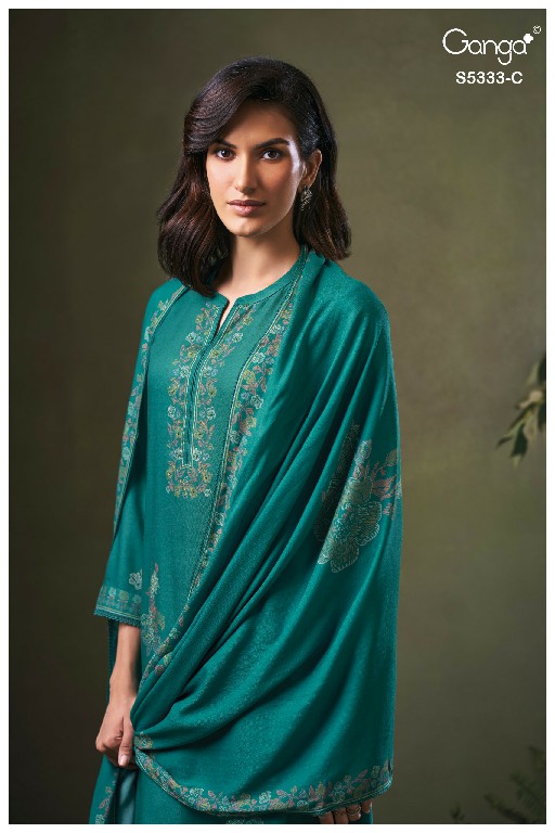 GANGA CRUZTHA S5333 WHOLESALE PURE WOOL PASHMINA WINTER WEAR UNSTITCH SALWAR SUITS EXPORTER