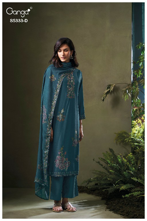 GANGA CRUZTHA S5333 WHOLESALE PURE WOOL PASHMINA WINTER WEAR UNSTITCH SALWAR SUITS EXPORTER