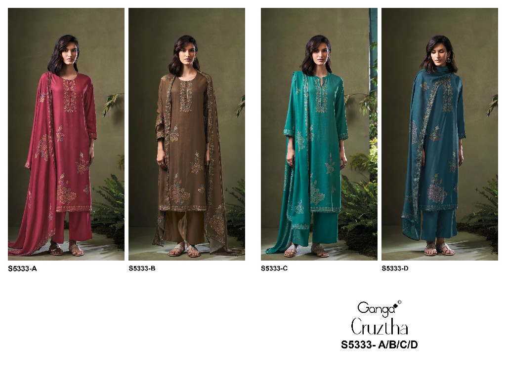 GANGA CRUZTHA S5333 WHOLESALE PURE WOOL PASHMINA WINTER WEAR UNSTITCH SALWAR SUITS EXPORTER