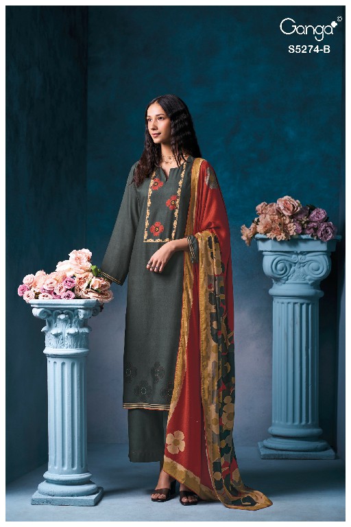 GANGA ARTEMIS S5274 WHOLESALE PURE WOOL PASHMINA WINTER PRETTY LOOK UNSTITCH SALWAR SUITS FOR EXPORT