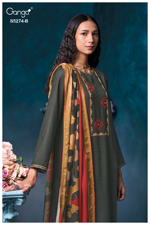 GANGA ARTEMIS S5274 WHOLESALE PURE WOOL PASHMINA WINTER PRETTY LOOK UNSTITCH SALWAR SUITS FOR EXPORT