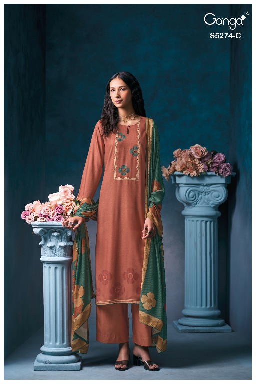 GANGA ARTEMIS S5274 WHOLESALE PURE WOOL PASHMINA WINTER PRETTY LOOK UNSTITCH SALWAR SUITS FOR EXPORT