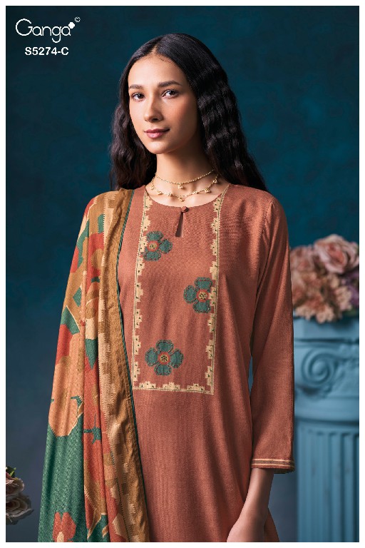 GANGA ARTEMIS S5274 WHOLESALE PURE WOOL PASHMINA WINTER PRETTY LOOK UNSTITCH SALWAR SUITS FOR EXPORT