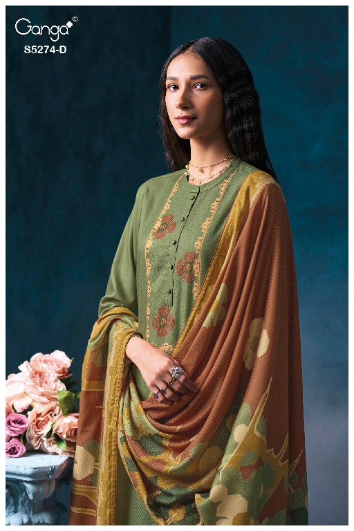 GANGA ARTEMIS S5274 WHOLESALE PURE WOOL PASHMINA WINTER PRETTY LOOK UNSTITCH SALWAR SUITS FOR EXPORT