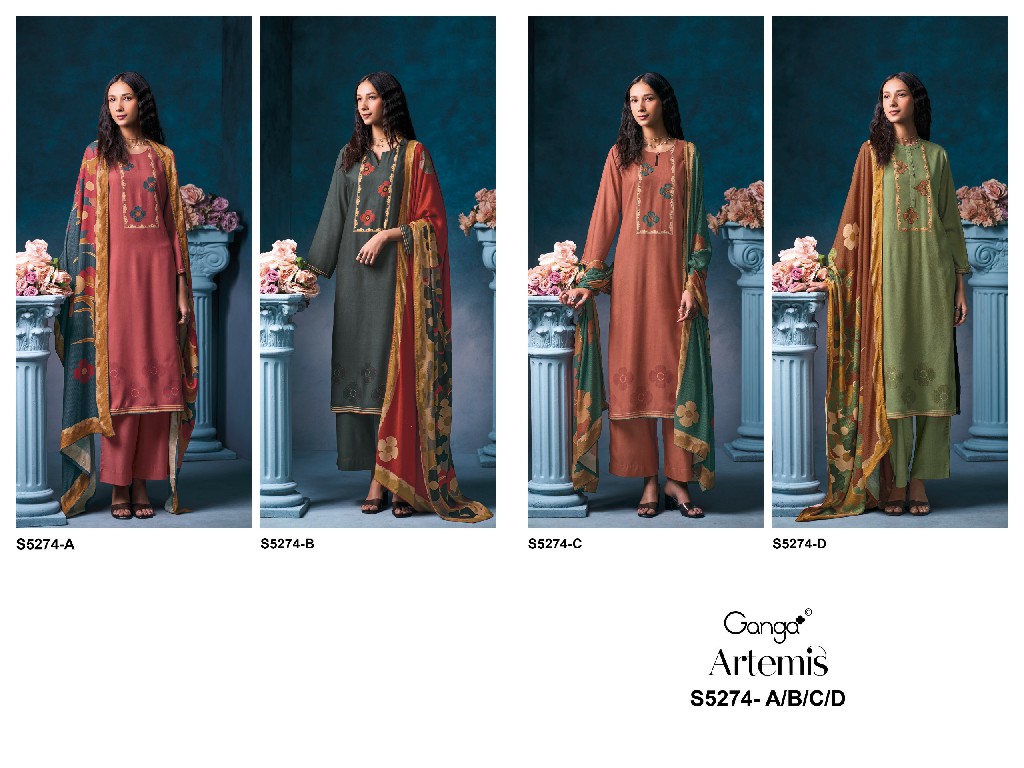 GANGA ARTEMIS S5274 WHOLESALE PURE WOOL PASHMINA WINTER PRETTY LOOK UNSTITCH SALWAR SUITS FOR EXPORT