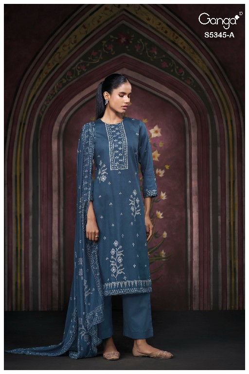 GANGA ROSCOE S5345 WHOLESALE PURE WOOL PASHMINA WINTER FANCY DESIGN UNSTITCH SALWAR SUITS SUPPLIER