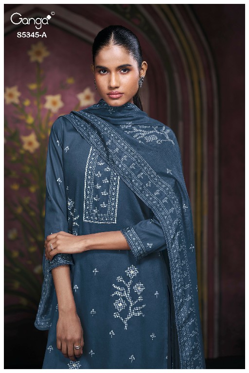 GANGA ROSCOE S5345 WHOLESALE PURE WOOL PASHMINA WINTER FANCY DESIGN UNSTITCH SALWAR SUITS SUPPLIER
