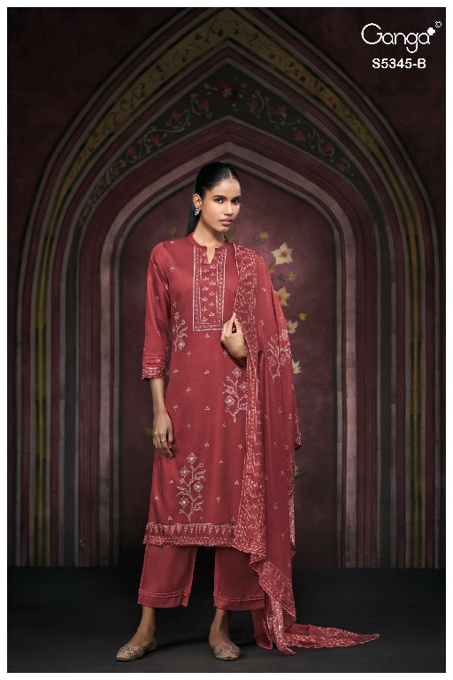 GANGA ROSCOE S5345 WHOLESALE PURE WOOL PASHMINA WINTER FANCY DESIGN UNSTITCH SALWAR SUITS SUPPLIER