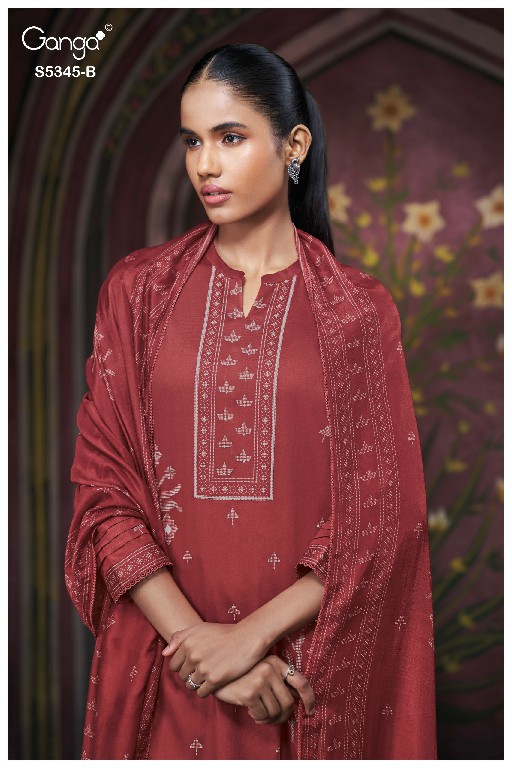 GANGA ROSCOE S5345 WHOLESALE PURE WOOL PASHMINA WINTER FANCY DESIGN UNSTITCH SALWAR SUITS SUPPLIER