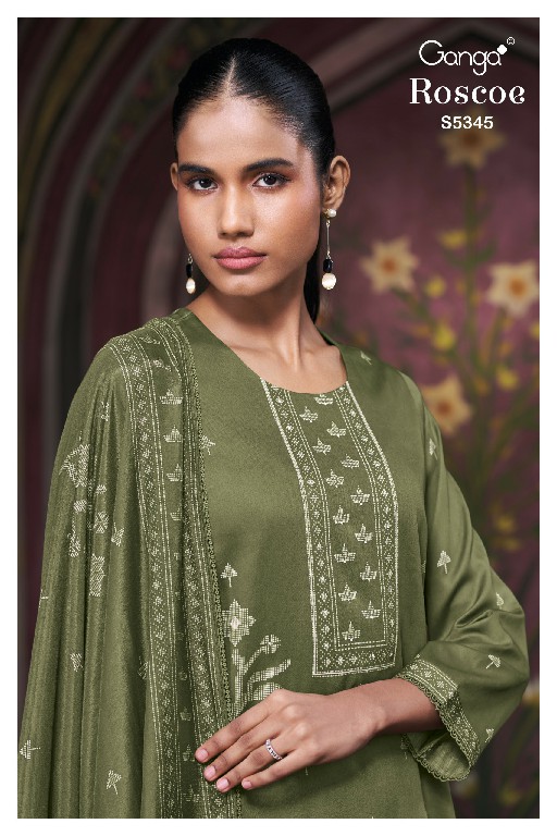 GANGA ROSCOE S5345 WHOLESALE PURE WOOL PASHMINA WINTER FANCY DESIGN UNSTITCH SALWAR SUITS SUPPLIER