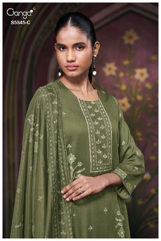GANGA ROSCOE S5345 WHOLESALE PURE WOOL PASHMINA WINTER FANCY DESIGN UNSTITCH SALWAR SUITS SUPPLIER
