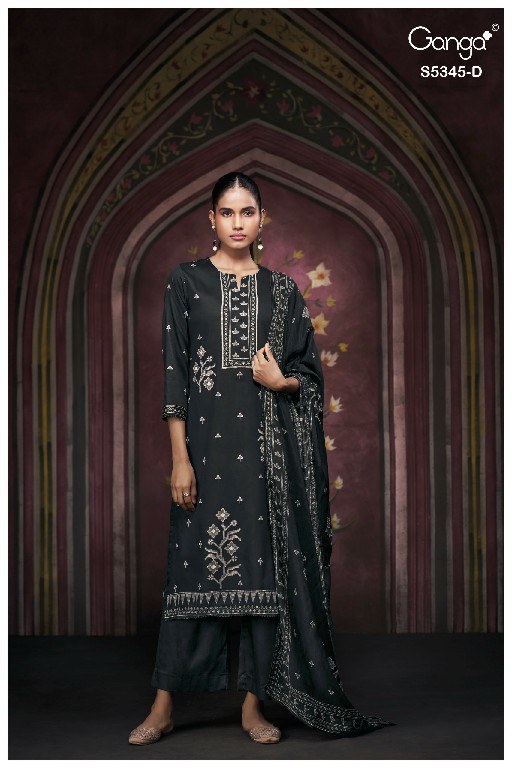 GANGA ROSCOE S5345 WHOLESALE PURE WOOL PASHMINA WINTER FANCY DESIGN UNSTITCH SALWAR SUITS SUPPLIER