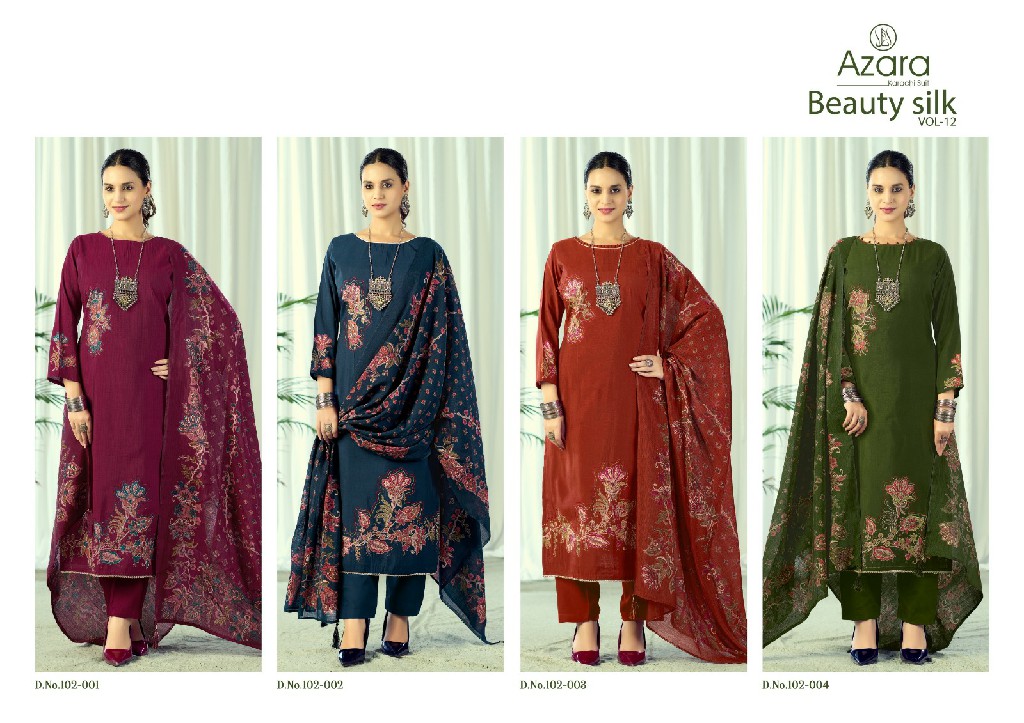 AZARA BY RADHIKA FASHION BEAUTY SILK VOL 12 WHOLESALE MODAL MUSLIN CLASSY DESIGN UNSTITCH SALWAR SUITS ONLINE