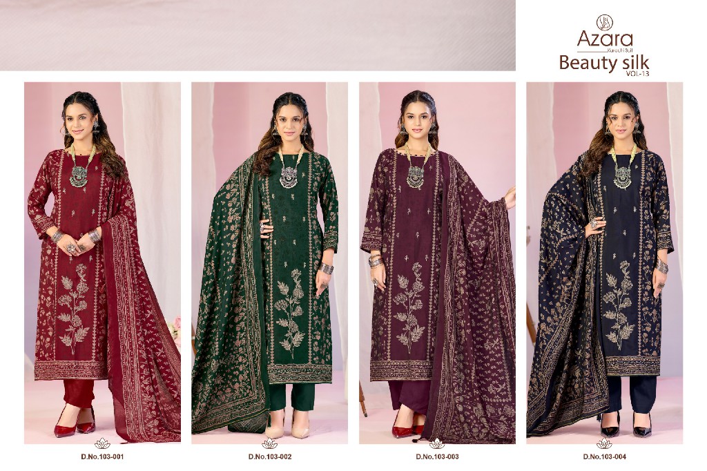 AZARA BY RADHIKA FASHION BEAUTY SILK VOL 13 WHOLESALE MODAL MUSLIN DESIGNER PRINT WITH WORK UNSTITCH SALWAR SUITS FOR EXPORT