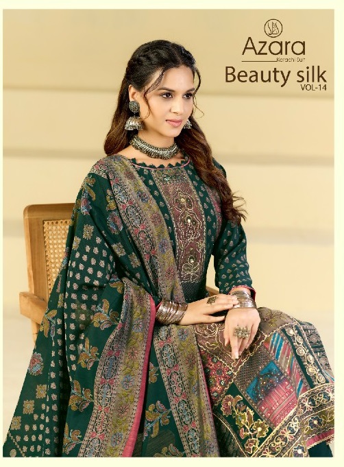 AZARA BY RADHIKA FASHION BEAUTY SILK VOL 14 WHOLESALE MODAL MUSLIN AMAZING UNSTITCH SALWAR SUITS SUPPLIER