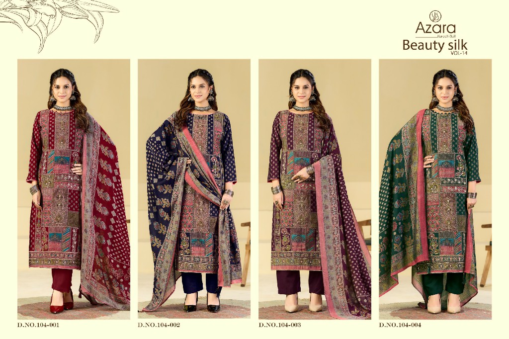 AZARA BY RADHIKA FASHION BEAUTY SILK VOL 14 WHOLESALE MODAL MUSLIN AMAZING UNSTITCH SALWAR SUITS SUPPLIER