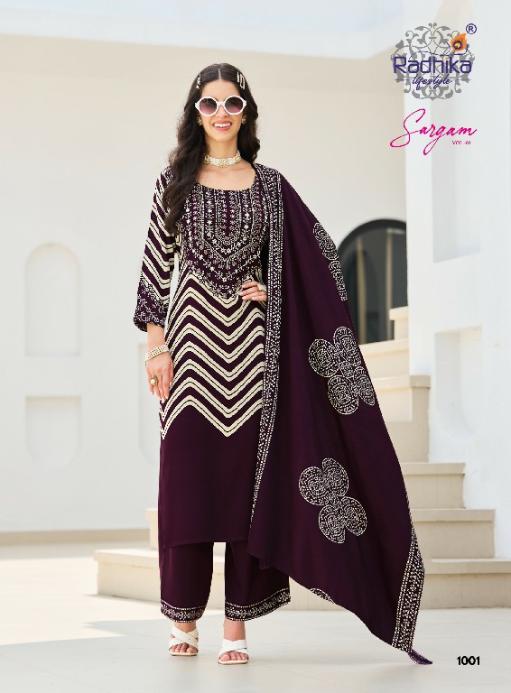 RADHIKA LIFESTYLE SARGAM VOL 1 WHOLESALE READYMADE GAJJI SILK HAND WORK BIG SIZE 3 PCS SUITS SUPPLIER