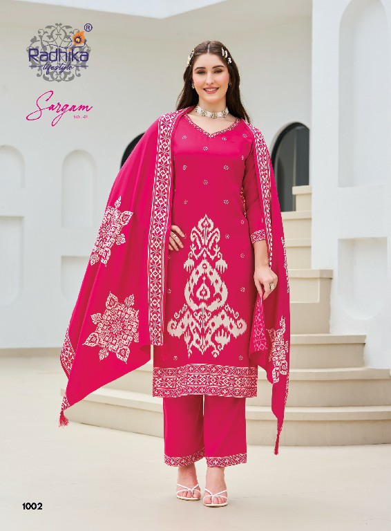 RADHIKA LIFESTYLE SARGAM VOL 1 WHOLESALE READYMADE GAJJI SILK HAND WORK BIG SIZE 3 PCS SUITS SUPPLIER