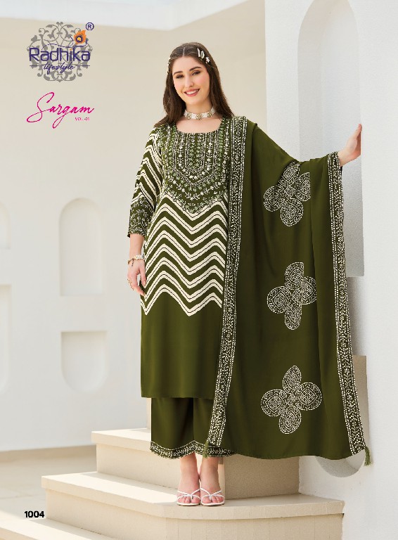 RADHIKA LIFESTYLE SARGAM VOL 1 WHOLESALE READYMADE GAJJI SILK HAND WORK BIG SIZE 3 PCS SUITS SUPPLIER