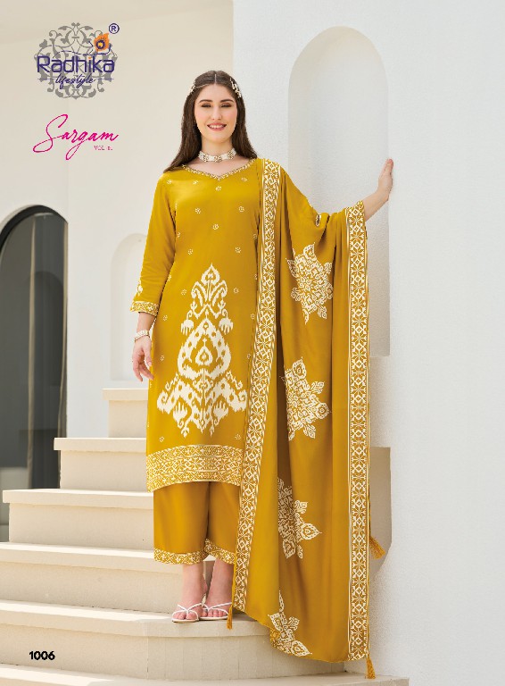 RADHIKA LIFESTYLE SARGAM VOL 1 WHOLESALE READYMADE GAJJI SILK HAND WORK BIG SIZE 3 PCS SUITS SUPPLIER