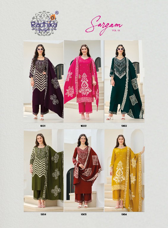 RADHIKA LIFESTYLE SARGAM VOL 1 WHOLESALE READYMADE GAJJI SILK HAND WORK BIG SIZE 3 PCS SUITS SUPPLIER