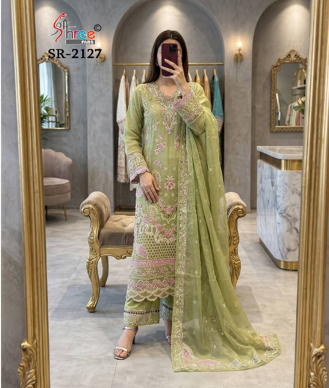 SHREE FABS R-2127 WHOLESALE READYMADE CRISTAL RAGGA CHIFFON LASER WORK DESIGN 3 PCS SUITS EXPORTER