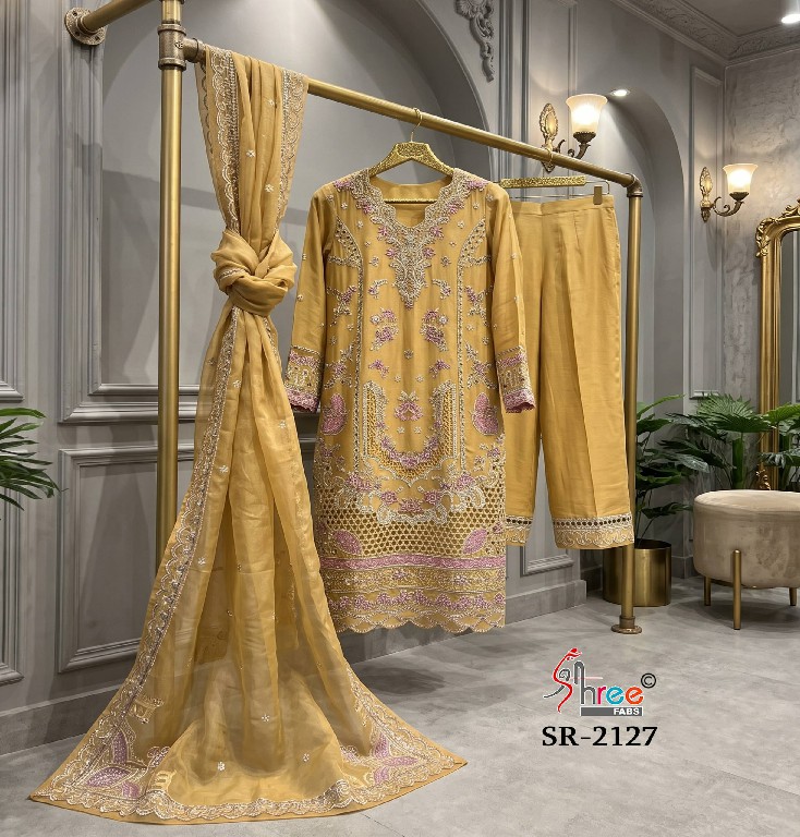 SHREE FABS R-2127 WHOLESALE READYMADE CRISTAL RAGGA CHIFFON LASER WORK DESIGN 3 PCS SUITS EXPORTER