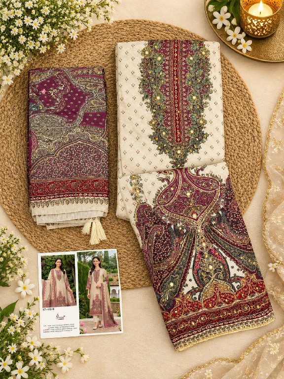 SHREE FABS D.NO KT-419 WHOLESALE VISCOSE MUSLIN BEAUTIFUL DESIGN UNSTITCH SALWAR SUITS EXPORTER