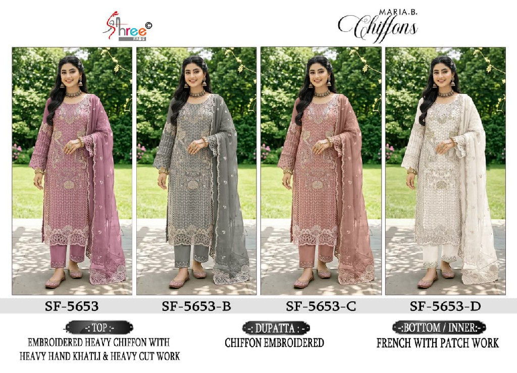SHREE FABS D.NO 5653 WHOLESALE CHIFFON PAKISTANI GORGEOUS LOOK UNSTITCH SALWAR SUITS SUPPLIER