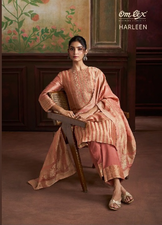OMTEX HARLEEN WHOLESALE GIRAFFE SILK JACQUARD UNSTITCH SALWAR SUITS FOR EXPORT