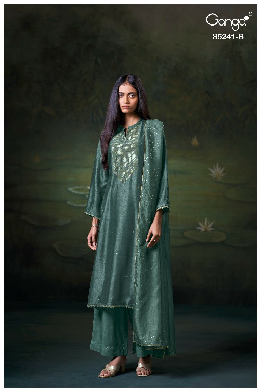 GANGA DEYMTH S5241 WHOLESALE PURE BEMBERG RAW SILK SOLID COLOR UNSTITCH SALWAR SUITS EXPORTER