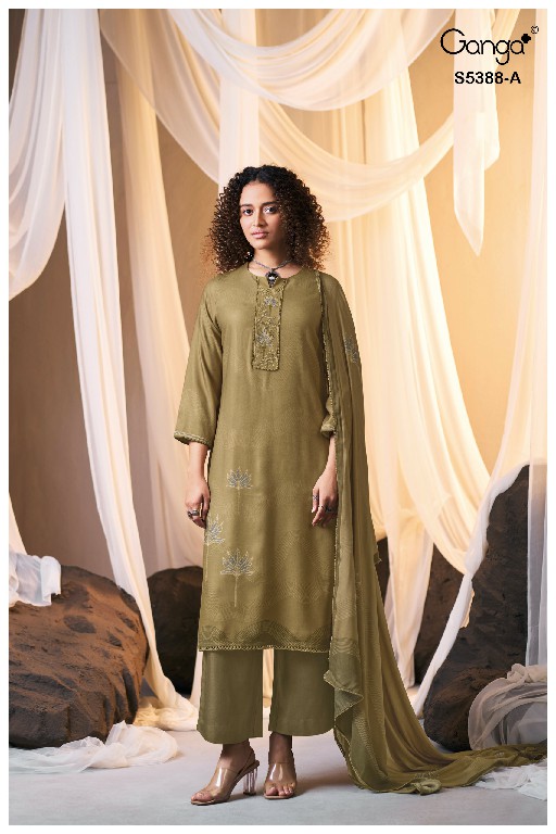 GANGA CIELSA S5388 WHOLESALE PURE WOOL PASHMINA WINTER CLASSY LOOK UNSTITCH SALWAR SUITS EXPORTER