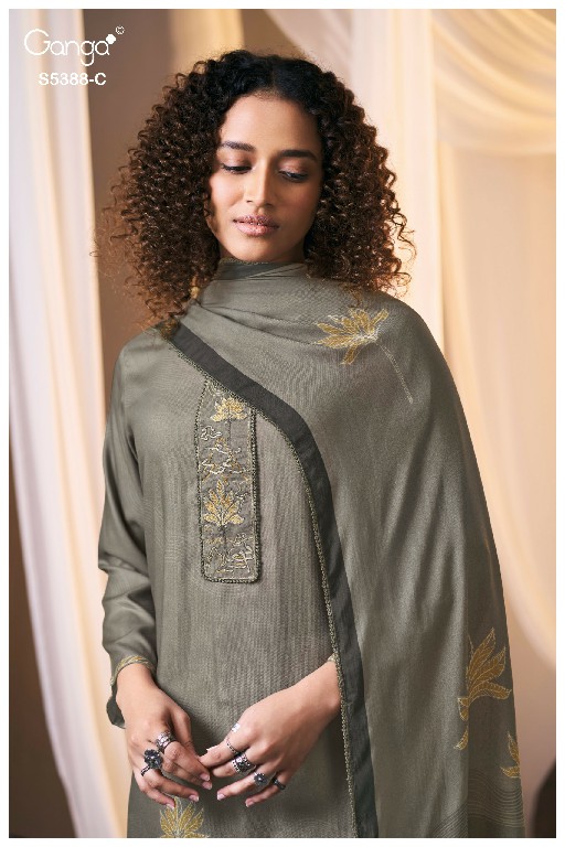 GANGA CIELSA S5388 WHOLESALE PURE WOOL PASHMINA WINTER CLASSY LOOK UNSTITCH SALWAR SUITS EXPORTER