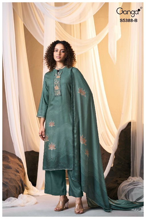 GANGA CIELSA S5388 WHOLESALE PURE WOOL PASHMINA WINTER CLASSY LOOK UNSTITCH SALWAR SUITS EXPORTER
