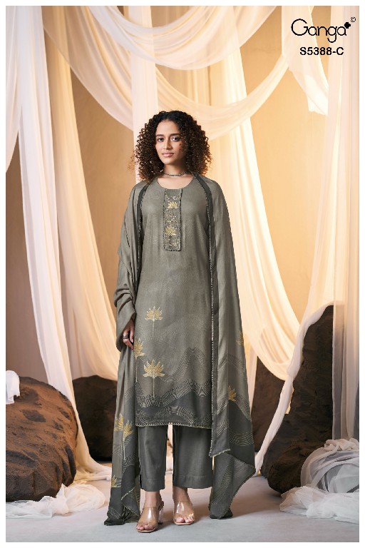 GANGA CIELSA S5388 WHOLESALE PURE WOOL PASHMINA WINTER CLASSY LOOK UNSTITCH SALWAR SUITS EXPORTER