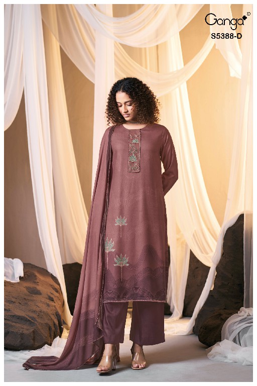 GANGA CIELSA S5388 WHOLESALE PURE WOOL PASHMINA WINTER CLASSY LOOK UNSTITCH SALWAR SUITS EXPORTER