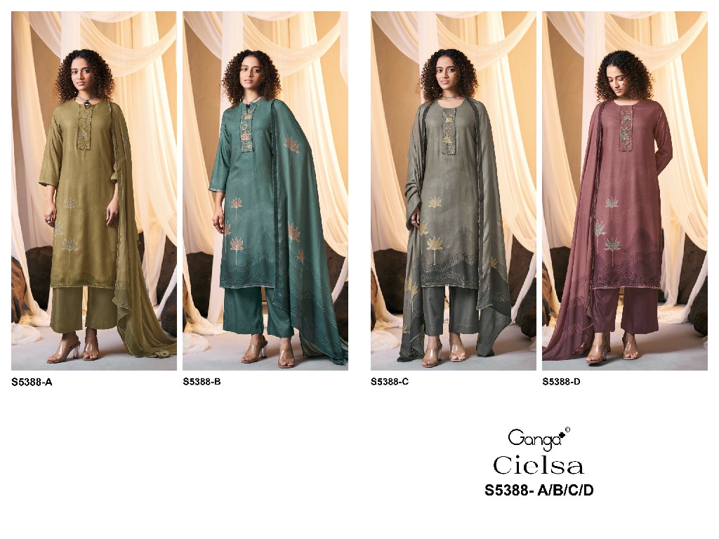 GANGA CIELSA S5388 WHOLESALE PURE WOOL PASHMINA WINTER CLASSY LOOK UNSTITCH SALWAR SUITS EXPORTER