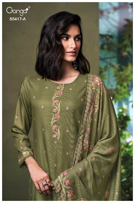 GANGA KENESI S5417 WHOLESALE PURE WOOL PASHMINA WINTER PRETTY LOOK UNSTITCH SALWAR SUITS ONLINE