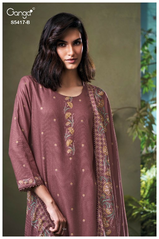 GANGA KENESI S5417 WHOLESALE PURE WOOL PASHMINA WINTER PRETTY LOOK UNSTITCH SALWAR SUITS ONLINE