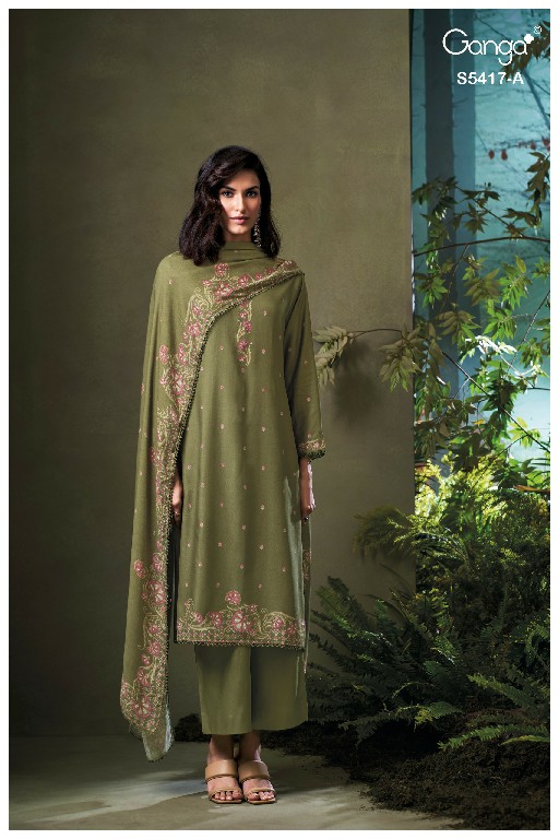 GANGA KENESI S5417 WHOLESALE PURE WOOL PASHMINA WINTER PRETTY LOOK UNSTITCH SALWAR SUITS ONLINE
